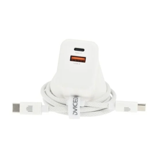 Dviced Wall charger, cable 35W GaN 1 USB-A 1 USB-C UK white